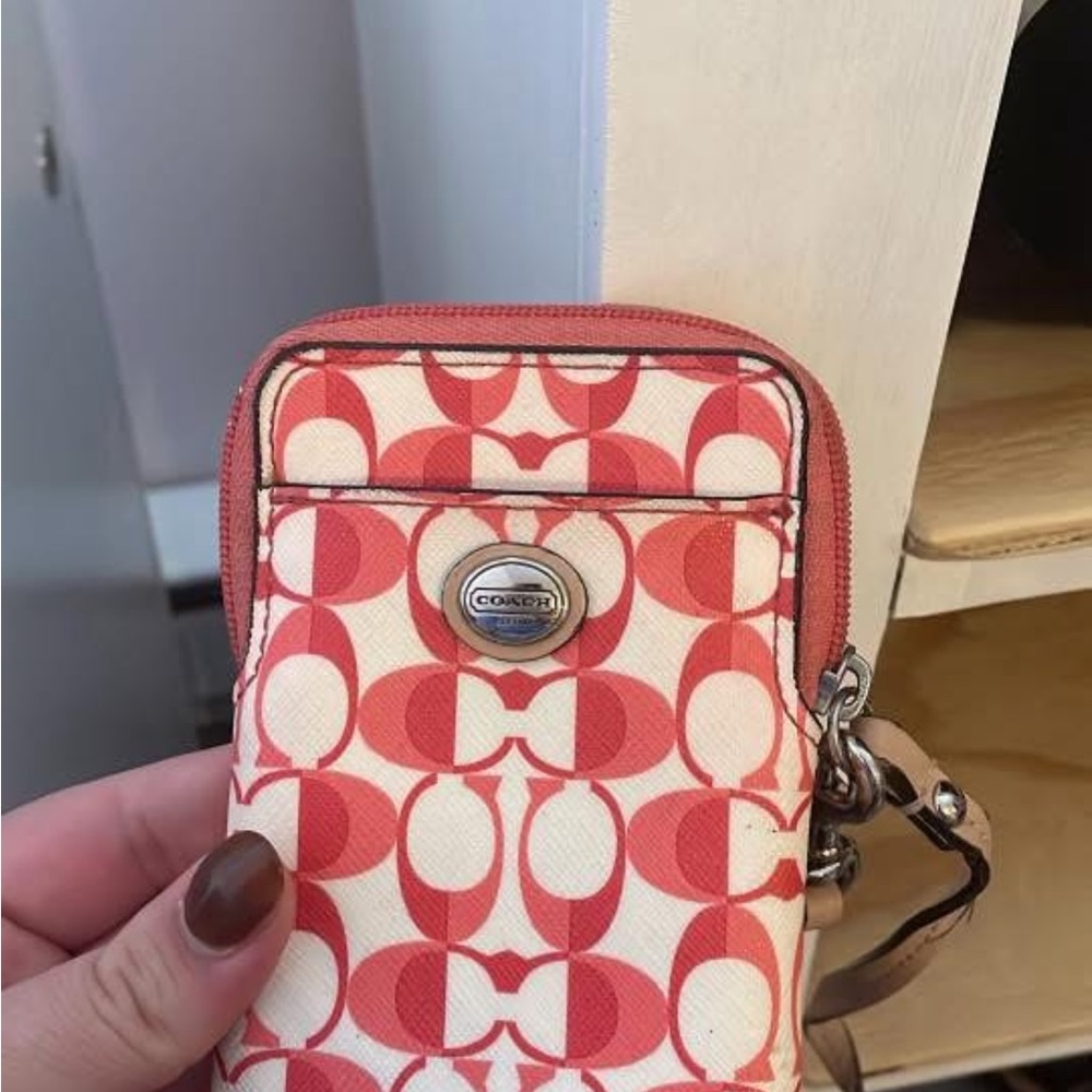 Coach Coral and Cream Wristlet